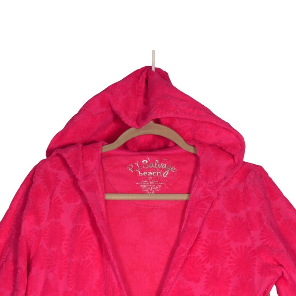 PJ Salvage Beach Cover Up Womens Small Hot Pink Terry Hooded Sunburst Mini - Picture 3 of 15